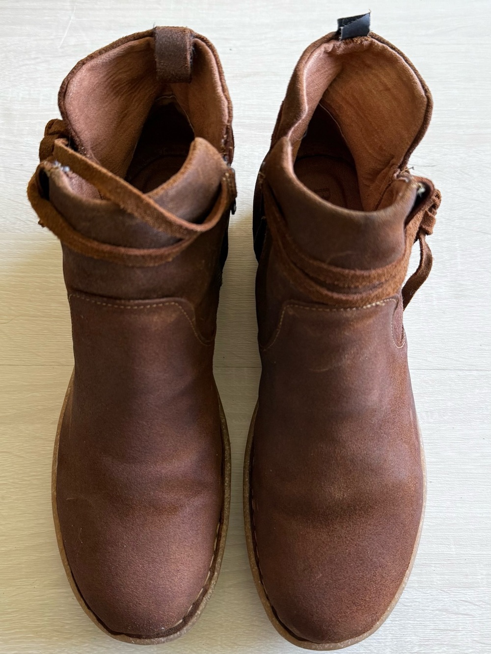 Born Brown Leather Ankle Boots Women’s Wedge Wrap Tie Boho Western Booties - Picture 11 of 15
